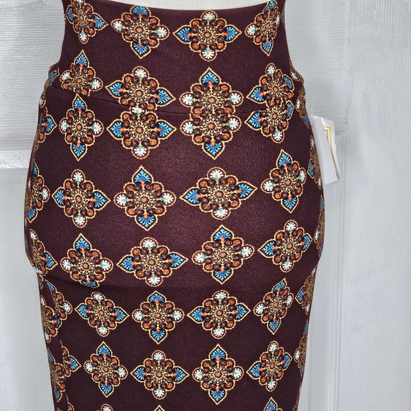 Lularoe Cassie Skirt XS Brown Turquoise Rust NWT - Picture 3 of 12